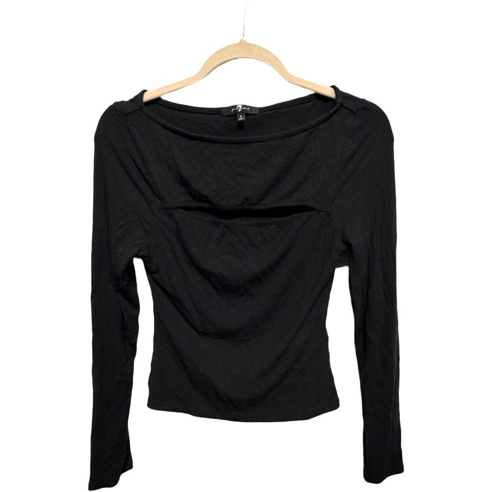 7 For All Mankind Black Ribbed Cutout Long Sleeve Top Size Small Balletcore Y2K